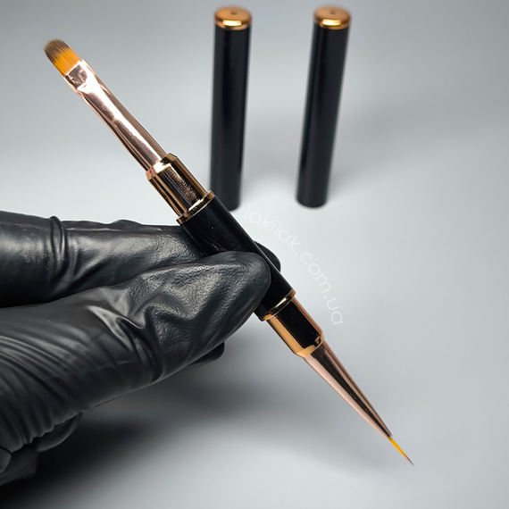 Двосторонній пензлик для гелю №5 (висота ворсу 7мм) +  лайнер (9мм)