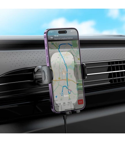 Автотримач Hoco HW5 на панель/лобове скло (затискач) швидка бездротова зарядка для телефону 15W Чорний | Зображення 5