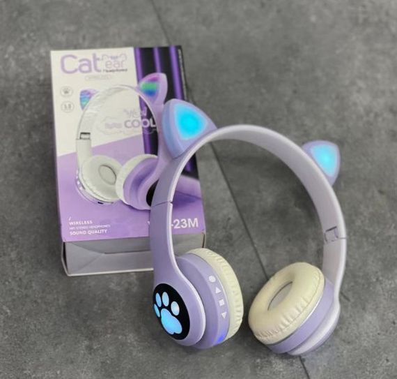 Бездротові дитячі Bluetooth навушники Cat Ear VZV-23M з котячими вушками Бузкові
