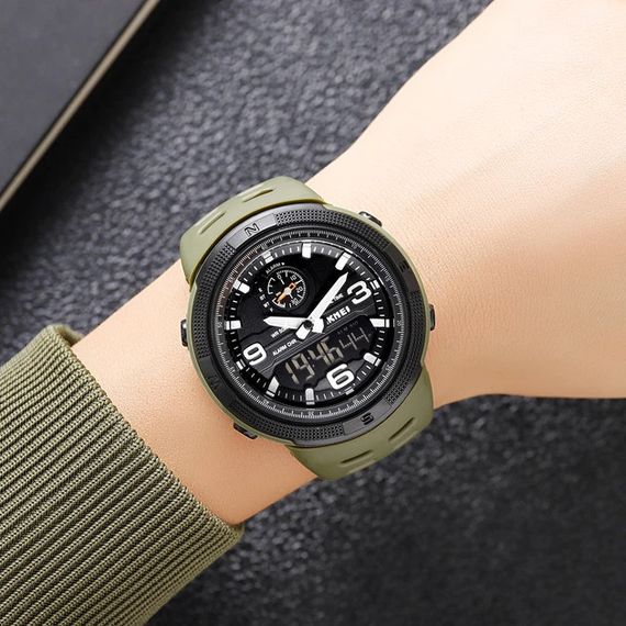 Годинник наручний чоловічий Skmei 1655AGBK зелений з чорним | Зображення 2