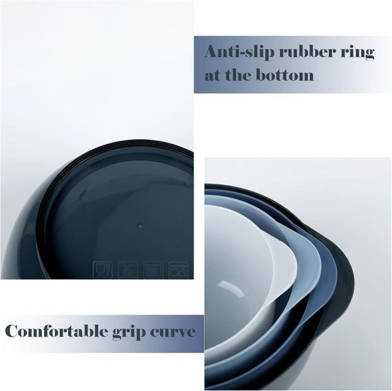 Миски пластиковые с носиком нескользящее основание без BPA набор из 4 размеров 1.7, 2.5, 3.5 и 4.5 л., BoxedHo | Зображення 3