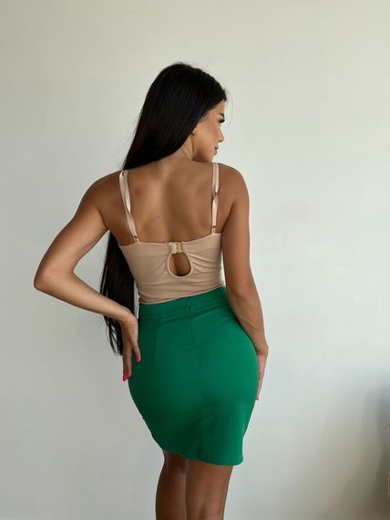Женская короткая юбка с разрезом из костюмки NA982  размер 46/48, цвет зеленый | Зображення 2