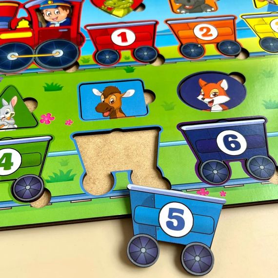 Дерев'яний пазл-вкладиш "Геометричні фігури" Ubumblebees (ПСД048) PSD048 сортер-паровоз | Зображення 2