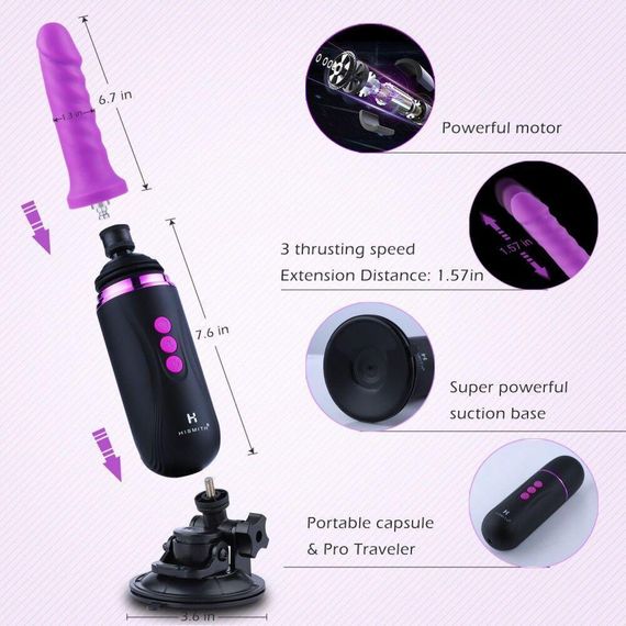 Міні секс-машина Hismith Mini Capsule Sex-Machine with Strong Suction Cup, потужна, перезаряджувана Sex Aura | Зображення 3