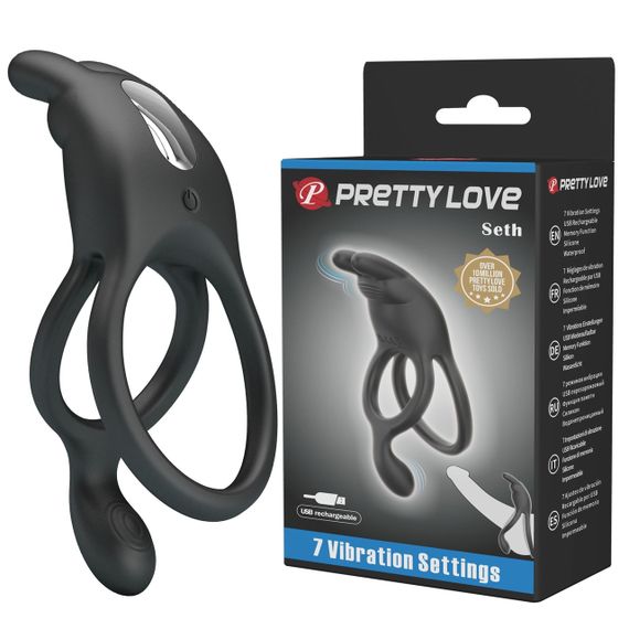 Эрекционное вибро кольцо Pretty Love - SETH Black, 7 vibration functions, BI-210335 sexstyle