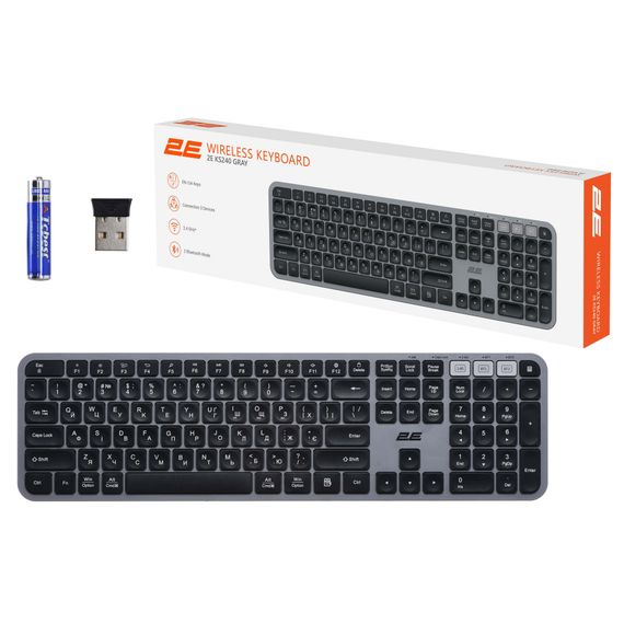 Клавіатура 2E KS240 Wireless USB/Bluetooth UA Grey (2E-KS240WG_UA) | Зображення 8