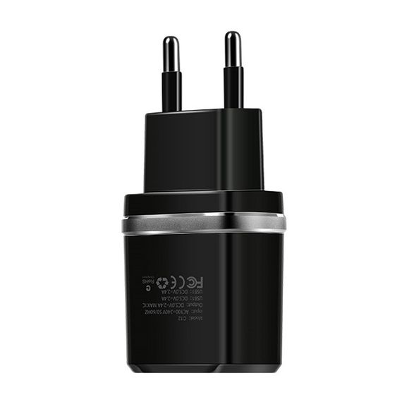 СЗУ Hoco C12 Charger + Cable Lightning 2.4A 2USB Чорний | Зображення 1