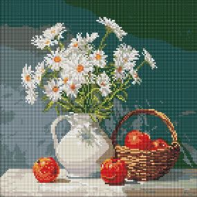 Алмазна мозаїка "Букет ромашок з яблуками" ©art_selena_ua AMO8339, 40х40 см