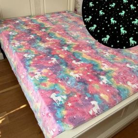 Плед дитячий мікрофібра, що світиться в темряві 150*200см Райдужний з однорогами