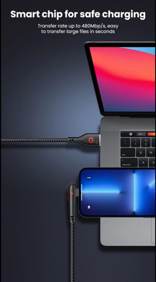 Кабель USB Type-C для швидкого заряджання Huawei Mate (2 метра), 90 градусів. Синій | Зображення 6