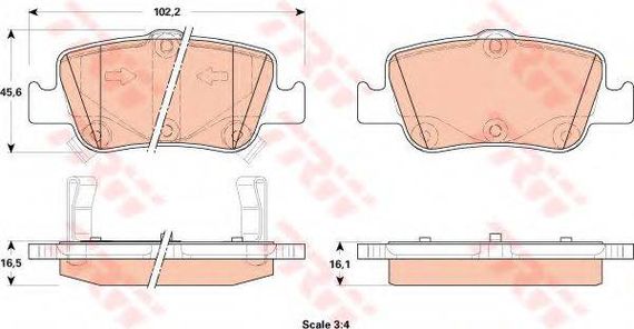 Колодка гальм. диск. TOYOTA AURIS, COROLLA задн. (вир-во TRW) TRW GDB3480 на TOYOTA BLADE (NRE15_, ZZE15_, ADE15_, ZRE15_, NDE15_)