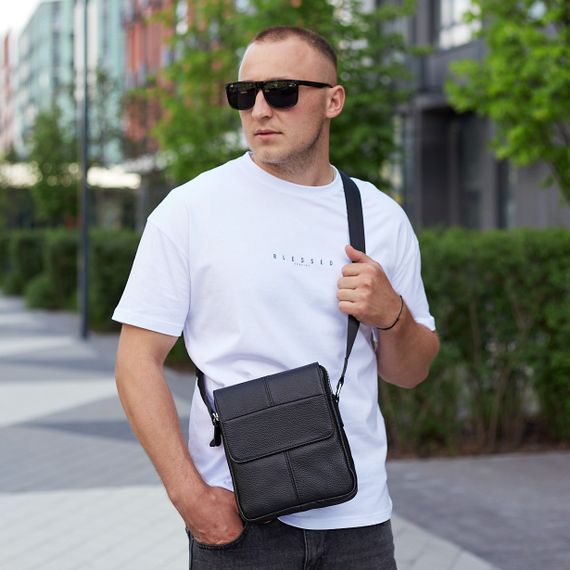 Чоловіча шкіряна чорна сумка через плече Tiding Bag M1254A | Зображення 1