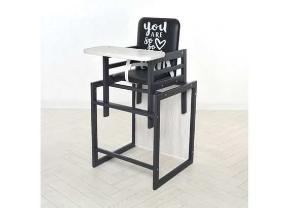 Стульчик для кормления Graphite аляска, для кормления, со столиком, черный+белый