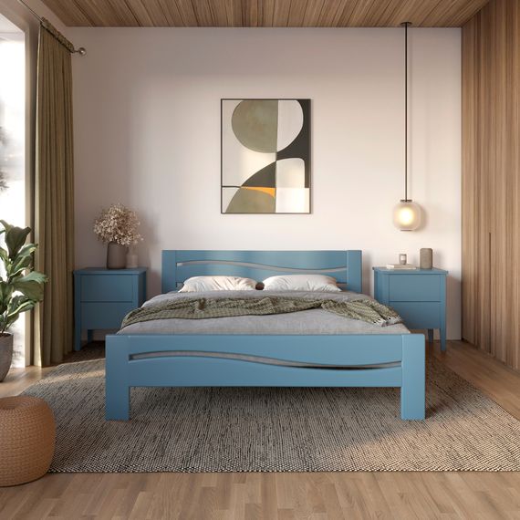 Полуторне дерев&#039;яне ліжко Mebigrand Неаполь Сіро-синій (S7010R90B) 120х200 см (MBG-3755)