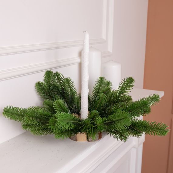Штучний підсвічник вінок Новорічний з декором зелений на 1 свічку SOK-O-1 | Зображення 1