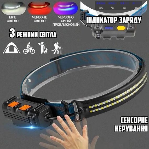 Ліхтар налобний акумуляторний BL-W691-2COB (white/red/RGB) з датчиком руху, потужний ліхтар налобний | Зображення 6