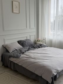 Постільна білизна двоспальне Dushka Home Варена бавовна преміум 21685 180х215 см графітова з світло-сірим