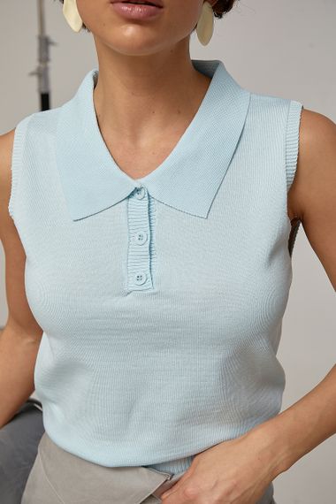 В'язана однотонна майка-поло - блакитний цвет, ONE SIZE (є розміри) | Зображення 3