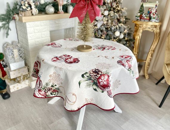 Скатертина гобеленова ALLOVER34278 Limaso, Ø140, Кругла, Новорічний, З мікрофіброю + золотим люрексом, 74% поліестер, 23% бавовна, 3% акрил, Гобелен | Зображення 5