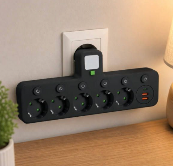 Мережевий фільтр 5 розеток + USB/адаптер на 5 розеток + USB з індивідуальними кнопками та LED-підсвіткою Чорний | Зображення 4