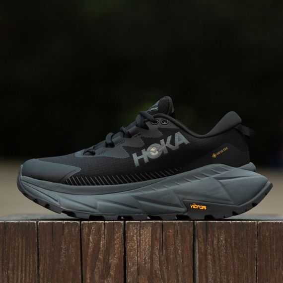 Кросівки демісезонні шкіряні Hoka підкладка Gore-Tex колір чорний/сірий