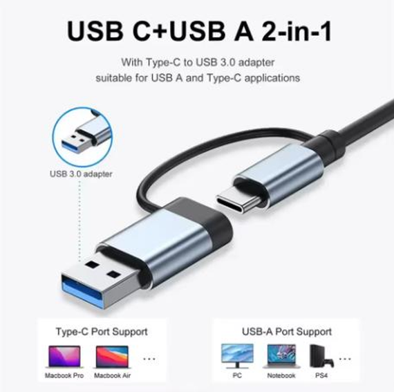 Мультифункциональный USB-хаб 8 в 1, универсальный адаптер, концентратор с входом Type-C, кардридер, HDTV+PD+USB 3.0+SD+TF+Type-C | Зображення 3