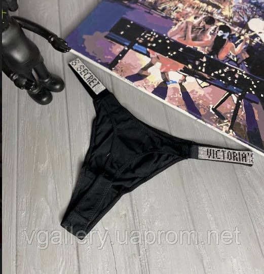 Женские трусики Виктория Сикрет со стразами, трусики стринги Victoria’s Secret, модные трусики стринги Черный, L
