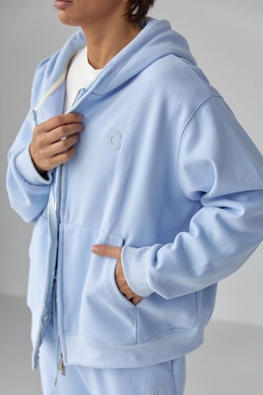 Теплий спортивний костюм із худі з капюшоном та прямими штанами - блакитний цвет, M/L (є розміри) | Зображення 3