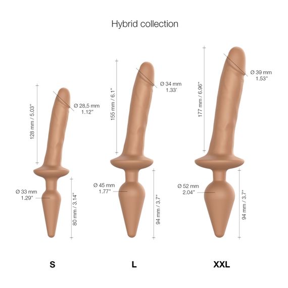 Анальна пробка з дилдо 2в1 Strap-On-Me SWITCH PLUG-IN REALISTIC DILDO Caramel S, діаметр 3,3/2,9 см | Зображення 3