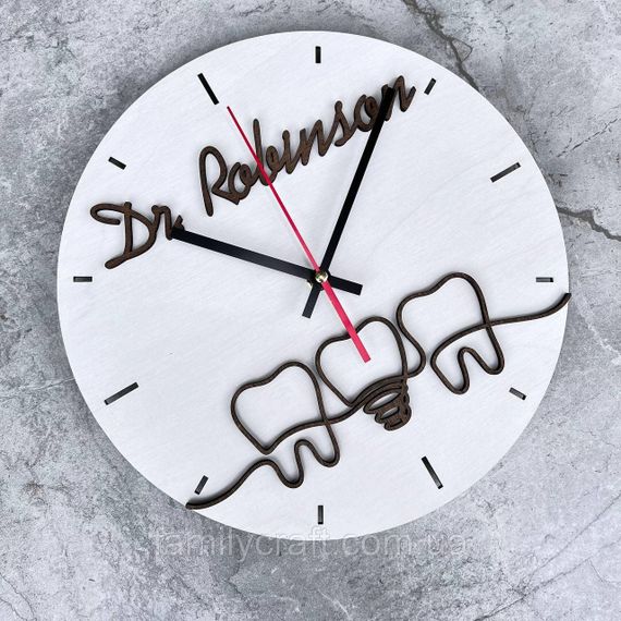 Іменні настінні дерев'яні годинники стоматолога Подарок дантисту або ортодонту, зубному лікарю | Зображення 3