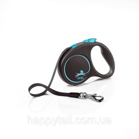 Повідець-рулетка Flexi для собак Black Design стрічка синя розмір S 5 м/15 кг