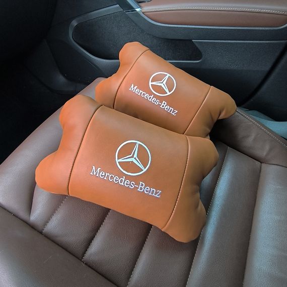 Комплект 2шт для подголовника Mercedes-Benz изготовлен из натуральной коричневой кожи. Комфорт в авто | Зображення 4