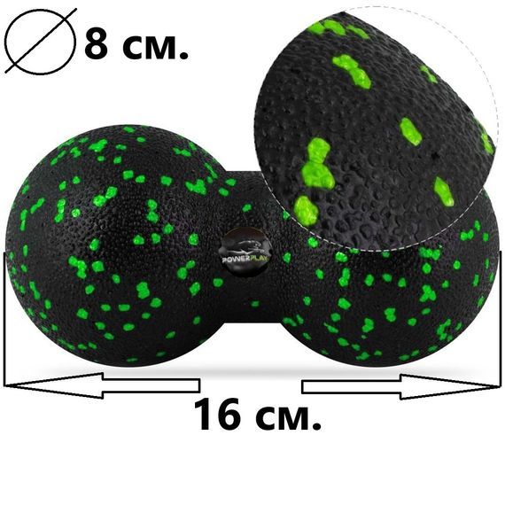 Массажный мяч двойной Паверплей PP-4352 Epp foam peanut ball (d8*16cm.) Черно/Зеленый | Зображення 9