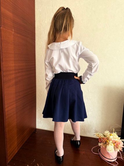 Детская школьная блуза на девочку с кружевом с длинными рукавами цвет белый размер 146, SBR240 | Зображення 2