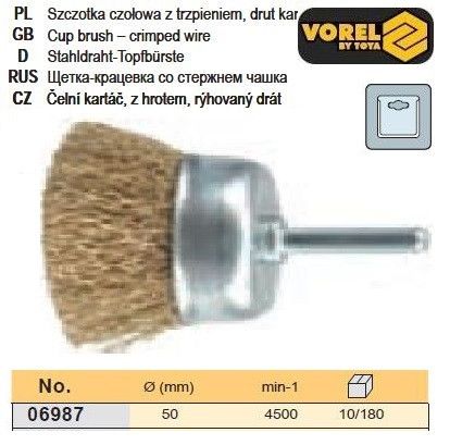 Щітка крацовка чашка стрижень Ø 50 мм VOREL-06987