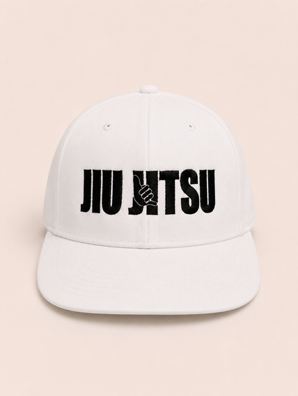 Біла бейсболка TM KINTAYO з вишивкою JIU JITSU/ДЖИУ ДЖИТСУ, з прямим козирком