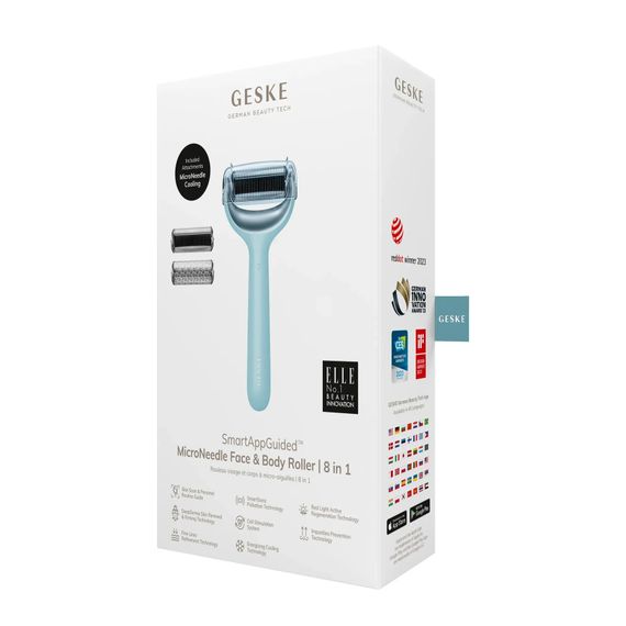 Электронный роллер для лица и тела с микроиглами GESKE MicroNeedle Face&Body Roller 8в1 gray, Бирюзовый | Зображення 7