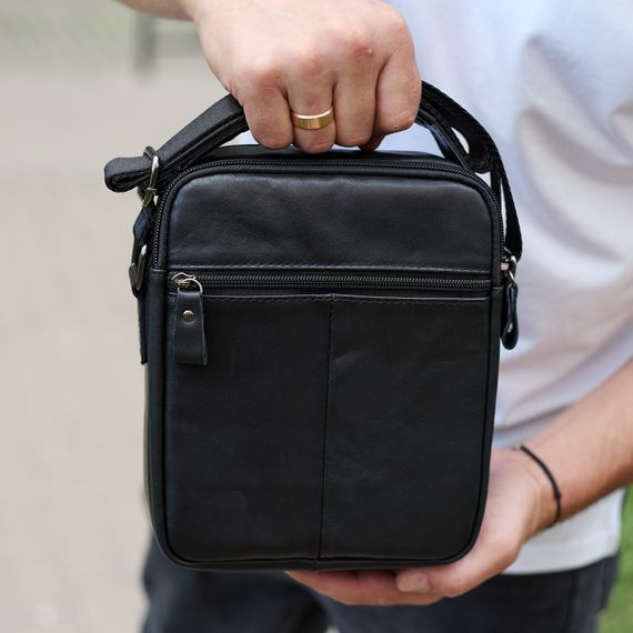 Сумка-барсетка чоловіча через плече шкіряна гладка чорна Tiding Bag TD-86573 | Зображення 3