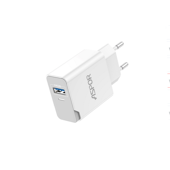 Мережевий зарядний пристрій Aspor A827 IQ (USB/2.4A) — білий | Зображення 1