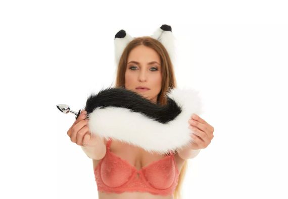 Анальний хвіст собаки без пробки, Чорний з білим, OKOVA 30 см. Sex Aura | Зображення 4