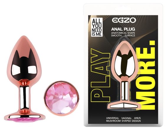 Анальная пробка с кристаллом EGZO - Rose Gold Round Plug Pink size S sexstyle