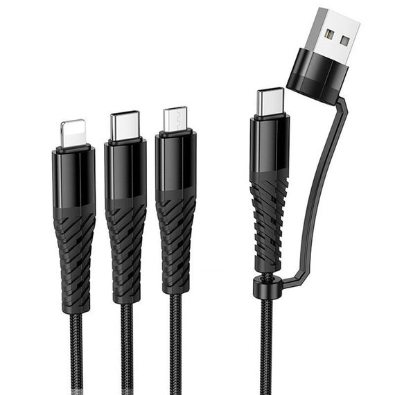 Дата кабель Hoco X123 Victory 3in1 Type-C to Lightning/Type-C/MicroUSB 3A (1m) Black | Зображення 2