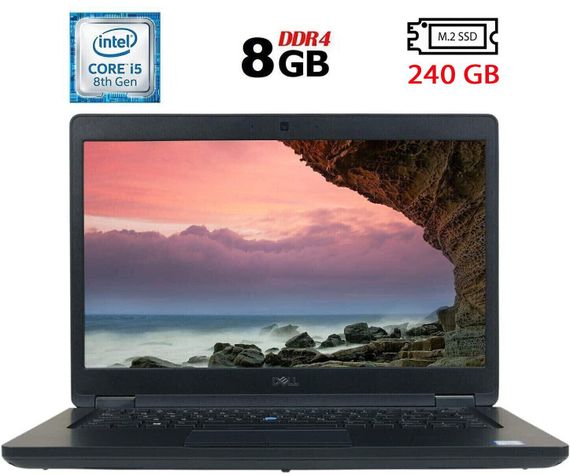 Ноутбук Б-клас Dell Latitude 5490 / 14" (1920x1080) IPS / Intel Core i5-8250U (4 (8) ядра по 1.6 - 3.4 GHz) / 8 GB DDR4 / 240 GB SSD M.2 / Intel UHD Graphics 620 / WebCam / USB 3.1 / HDMI б/в