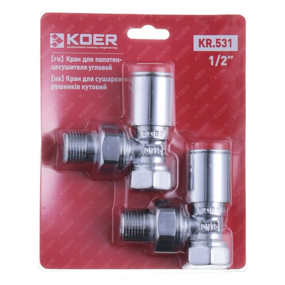 Кран для полотенцесушицы угловой Koer KR.531 - 1/2" (Цена за 1 шт.) (KR3073) | Зображення 1