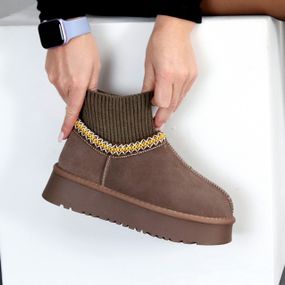 Низькі уггі автоледі з текстильним манжетом колір капучино 42