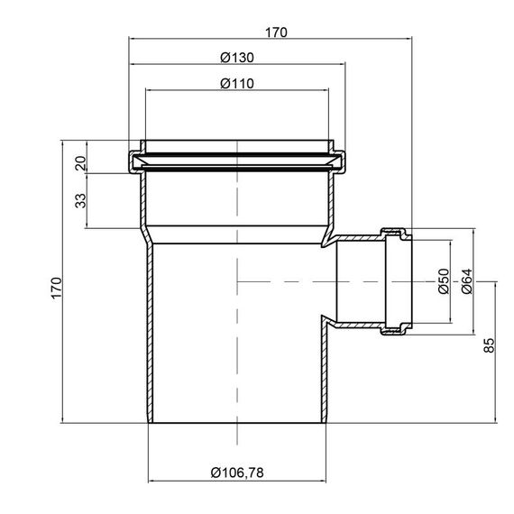 Трійник каналізаційний TA Sewage 110х50х110,90° TASTRPP9011050 | Зображення 1