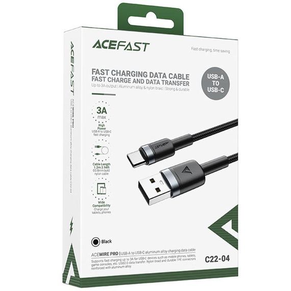 Дата кабель Acefast C22-04 USB to Type-C 60W (1.2m) Black | Зображення 1
