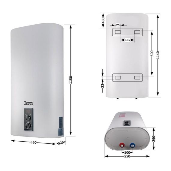 Водонагреватель электрический Thermo Alliance 100 л плоский вертикальный, мокрый ТЭН 2 кВт (0,8+1,2) DT100V20G(PD)/2 | Зображення 1
