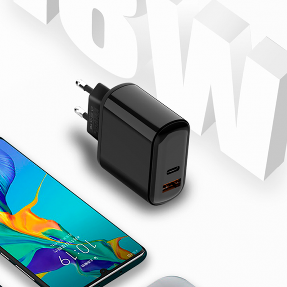 Зарядний пристрій XO L42 LCD 1USB/1Type-C, PD/QC3.0, 18W 3A адаптер зі швидкою зарядкою Black | Зображення 4