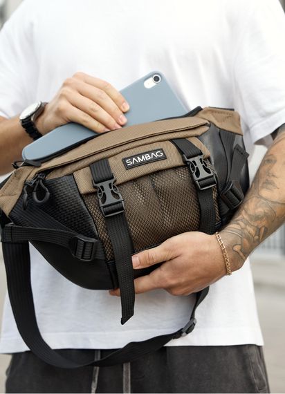 Велика чоловіча сумка бананка Sambag DynamicDart горіх 38 × 21 × 7 см (80411119m) | Зображення 4